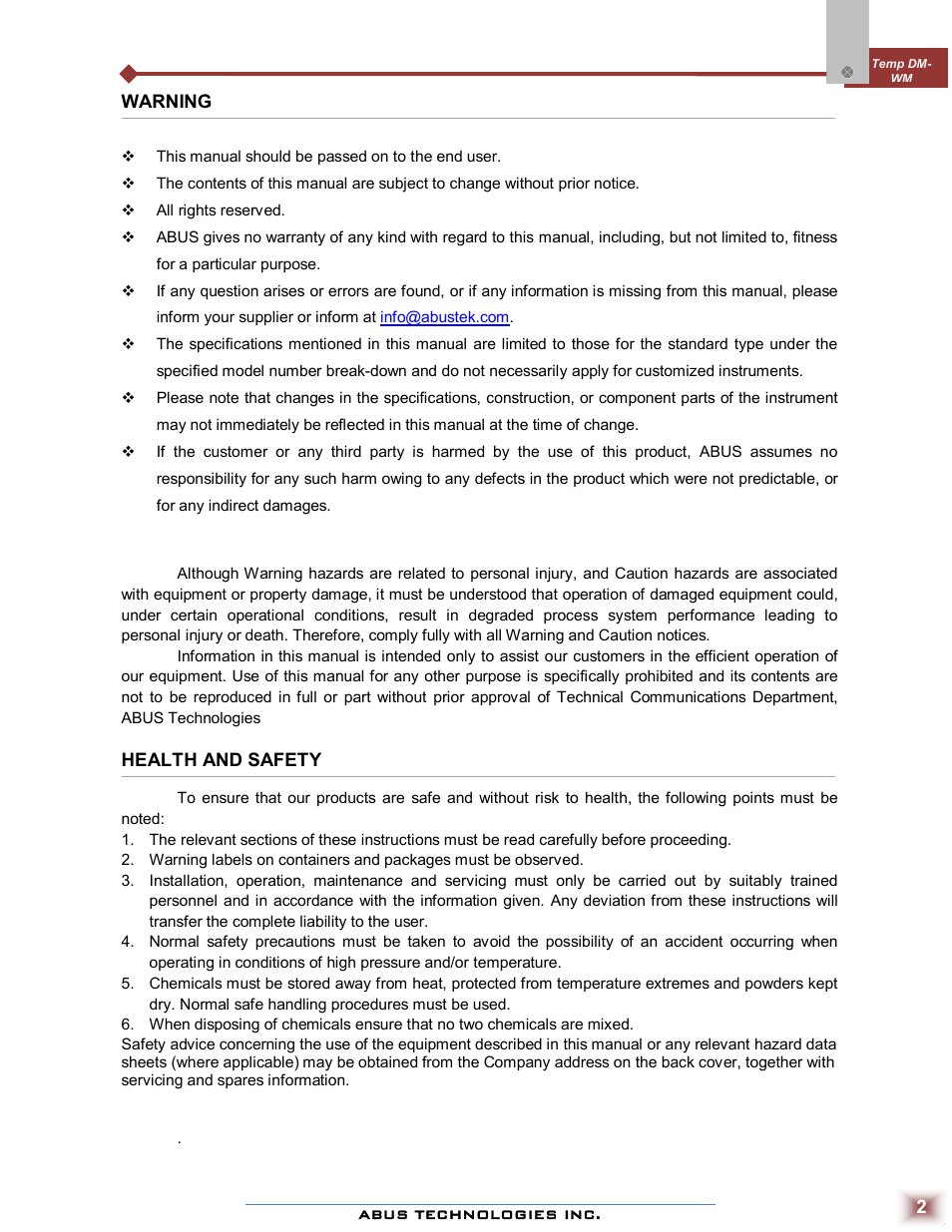 ABUS Technologies Temp DM WM Temperature Transmitter User Manual | Page 2 / 11