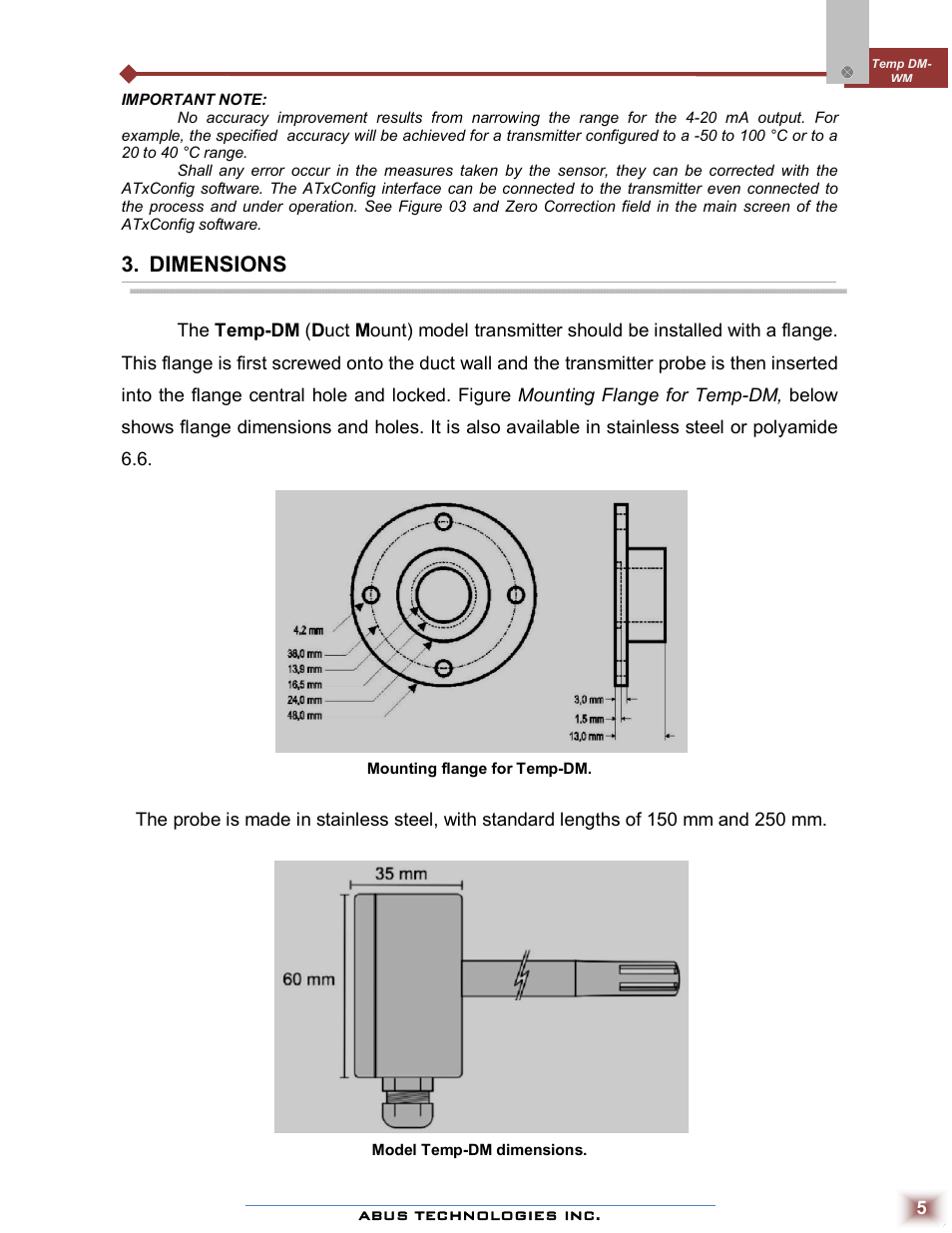 Dimensions | ABUS Technologies Temp DM WM Temperature Transmitter User Manual | Page 5 / 11