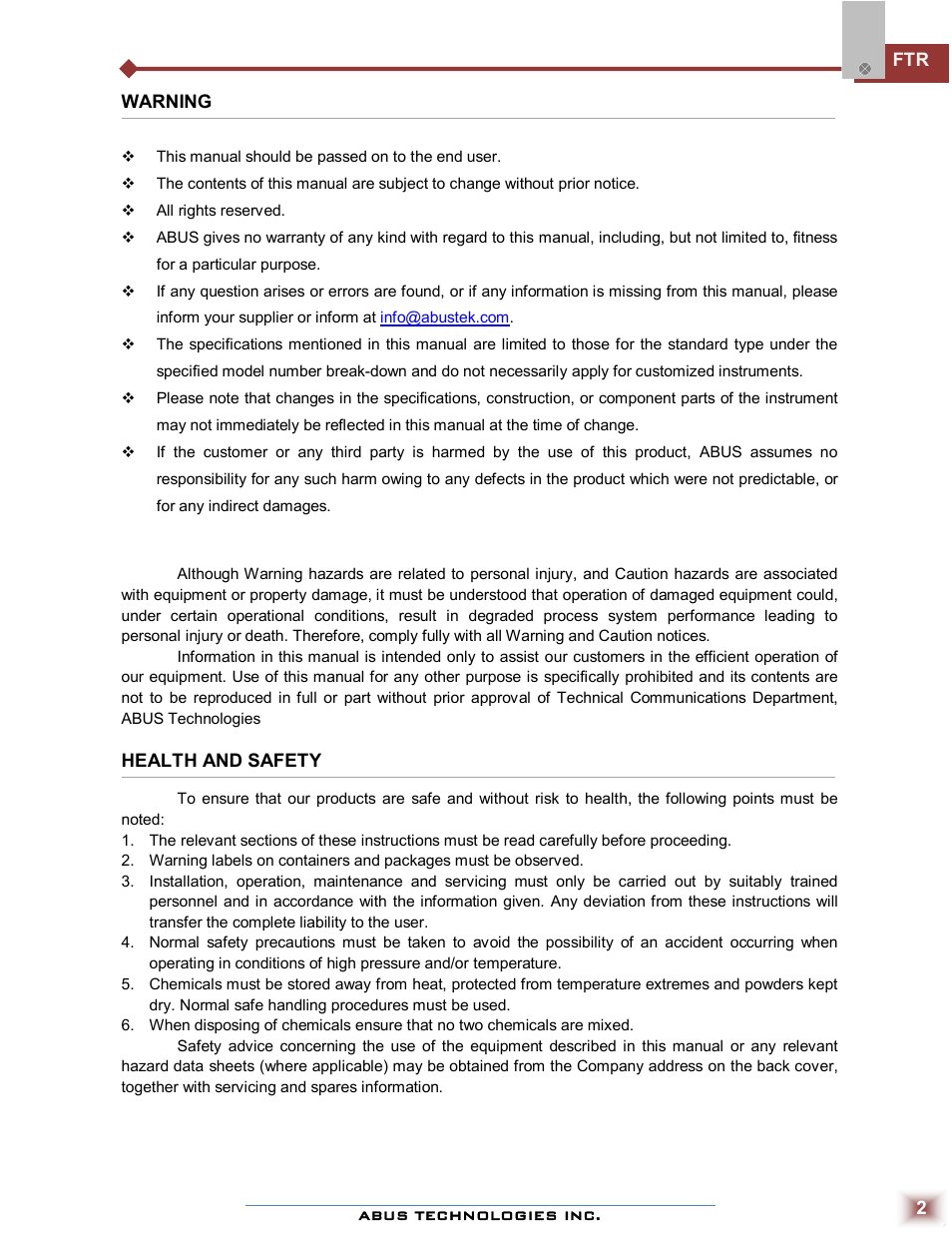 ABUS Technologies FTR Power Supply User Manual | Page 2 / 6