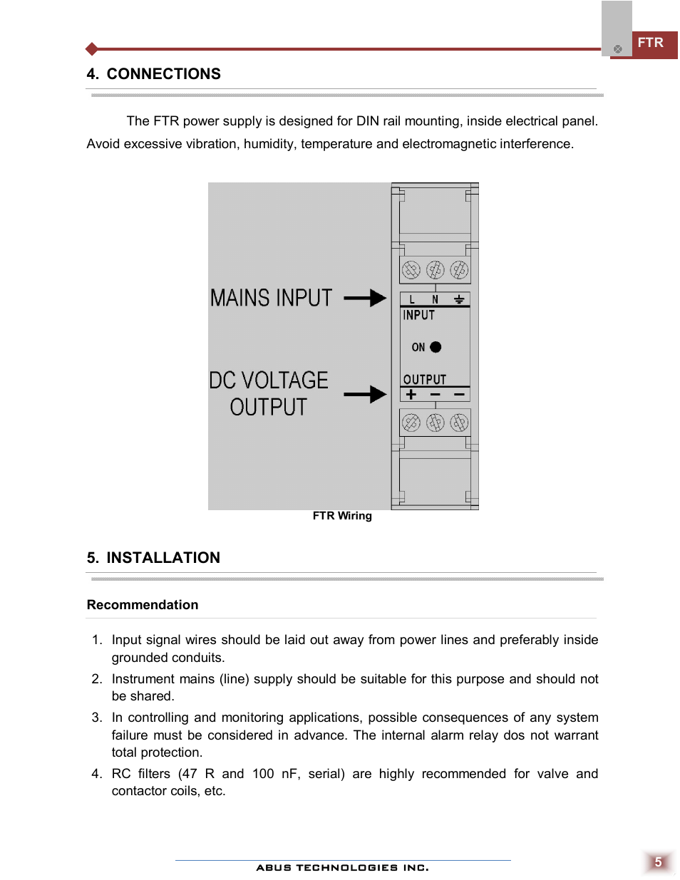 ABUS Technologies FTR Power Supply User Manual | Page 5 / 6