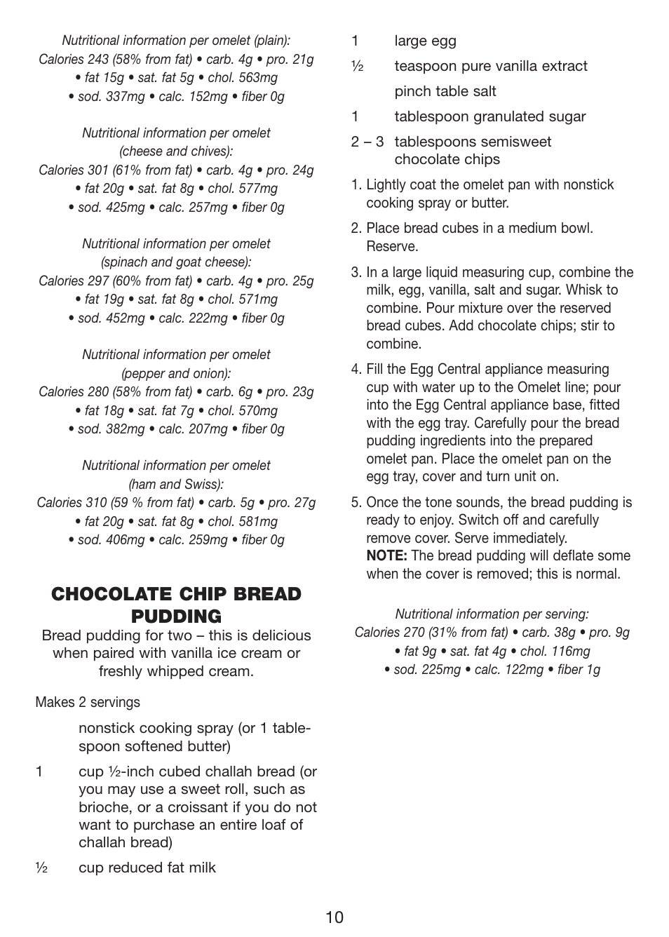 Chocolate chip bread pudding | Cuisinart Egg Central CEC-10 User Manual | Page 11 / 17