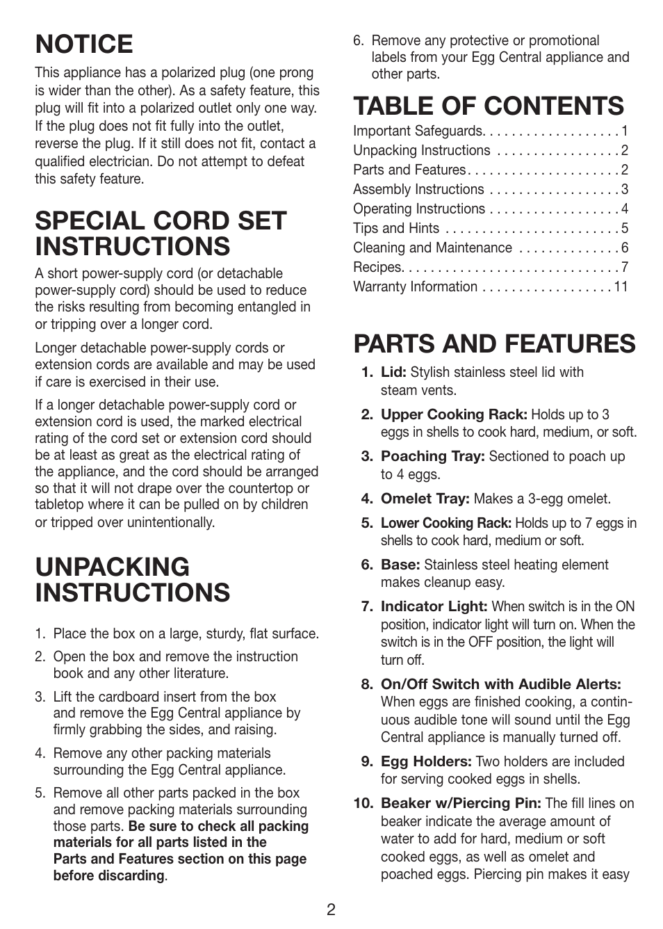 Cuisinart Egg Central CEC-10 User Manual | Page 3 / 17