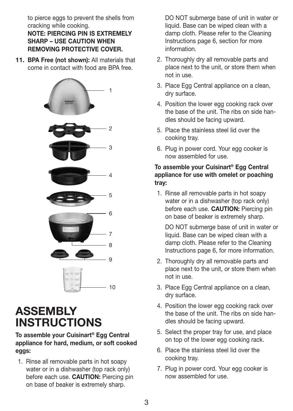 Assembly instructions | Cuisinart Egg Central CEC-10 User Manual | Page 4 / 17