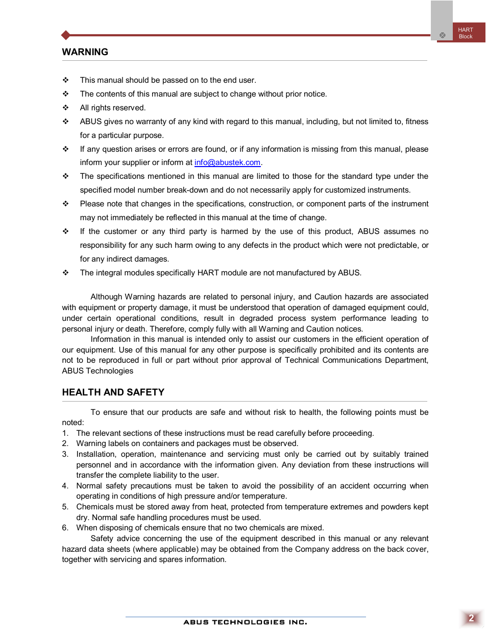 ABUS Technologies HART? Block Temperature Transmitter User Manual | Page 2 / 8