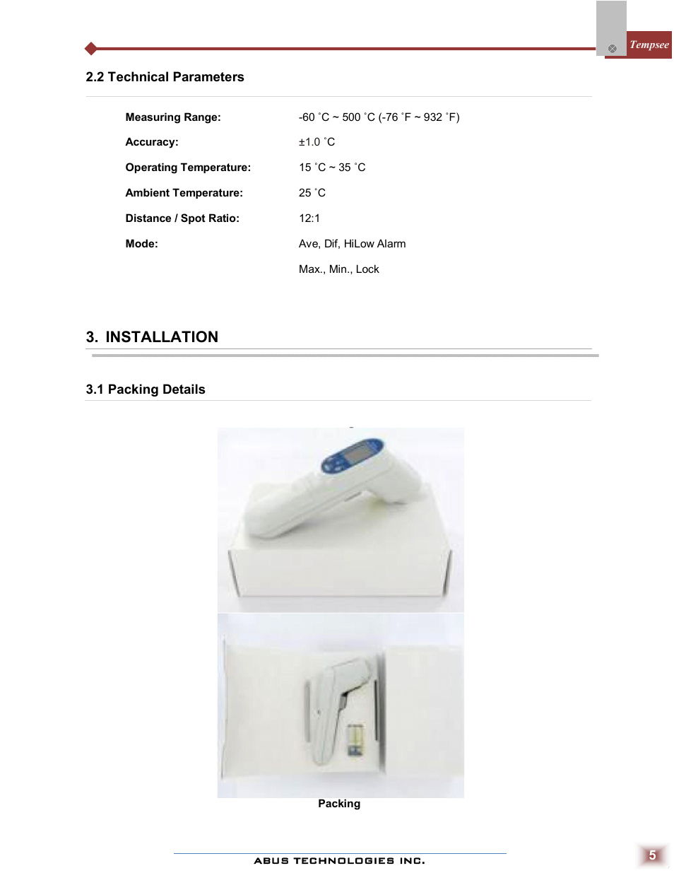 Installation | ABUS Technologies Tempsee Infra Red Thermometer User Manual | Page 5 / 8