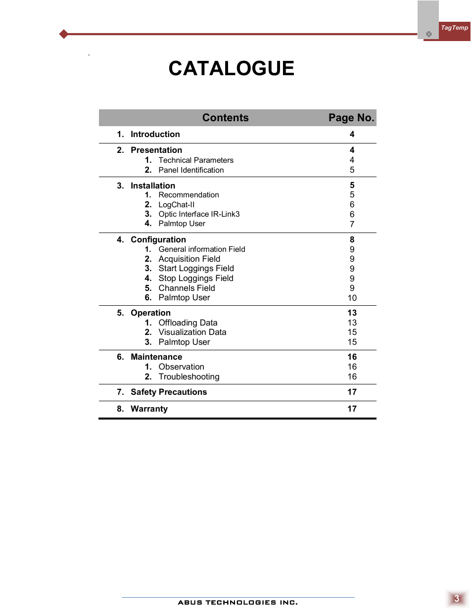 Catalogue | ABUS Technologies TAGTEMP Data Logger User Manual | Page 3 / 17