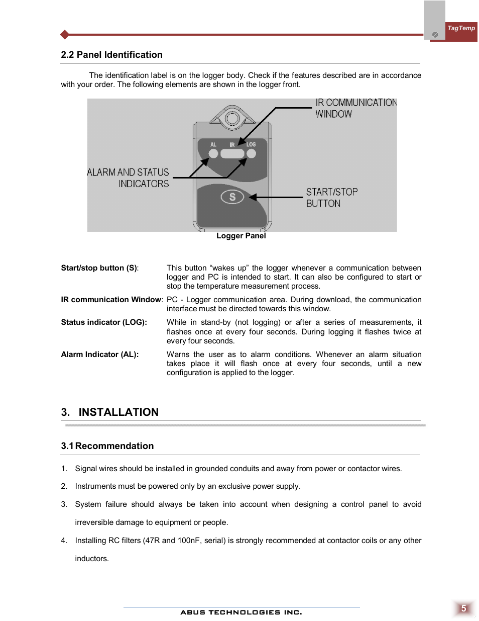 Installation | ABUS Technologies TAGTEMP Data Logger User Manual | Page 5 / 17
