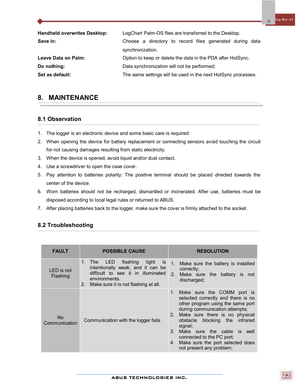 Maintenance | ABUS Technologies Log Box-AA Data Logger User Manual | Page 22 / 23