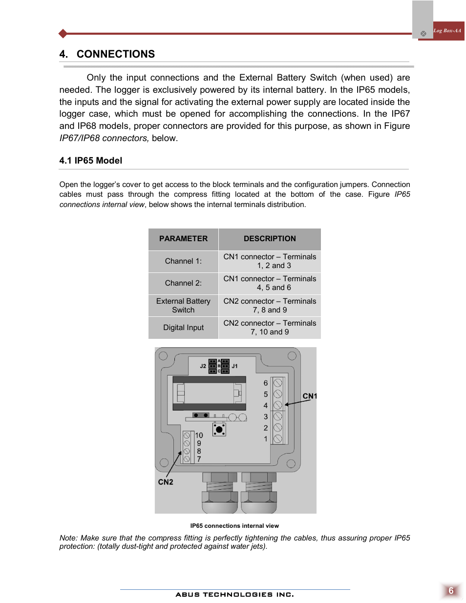 Connections | ABUS Technologies Log Box-AA Data Logger User Manual | Page 6 / 23
