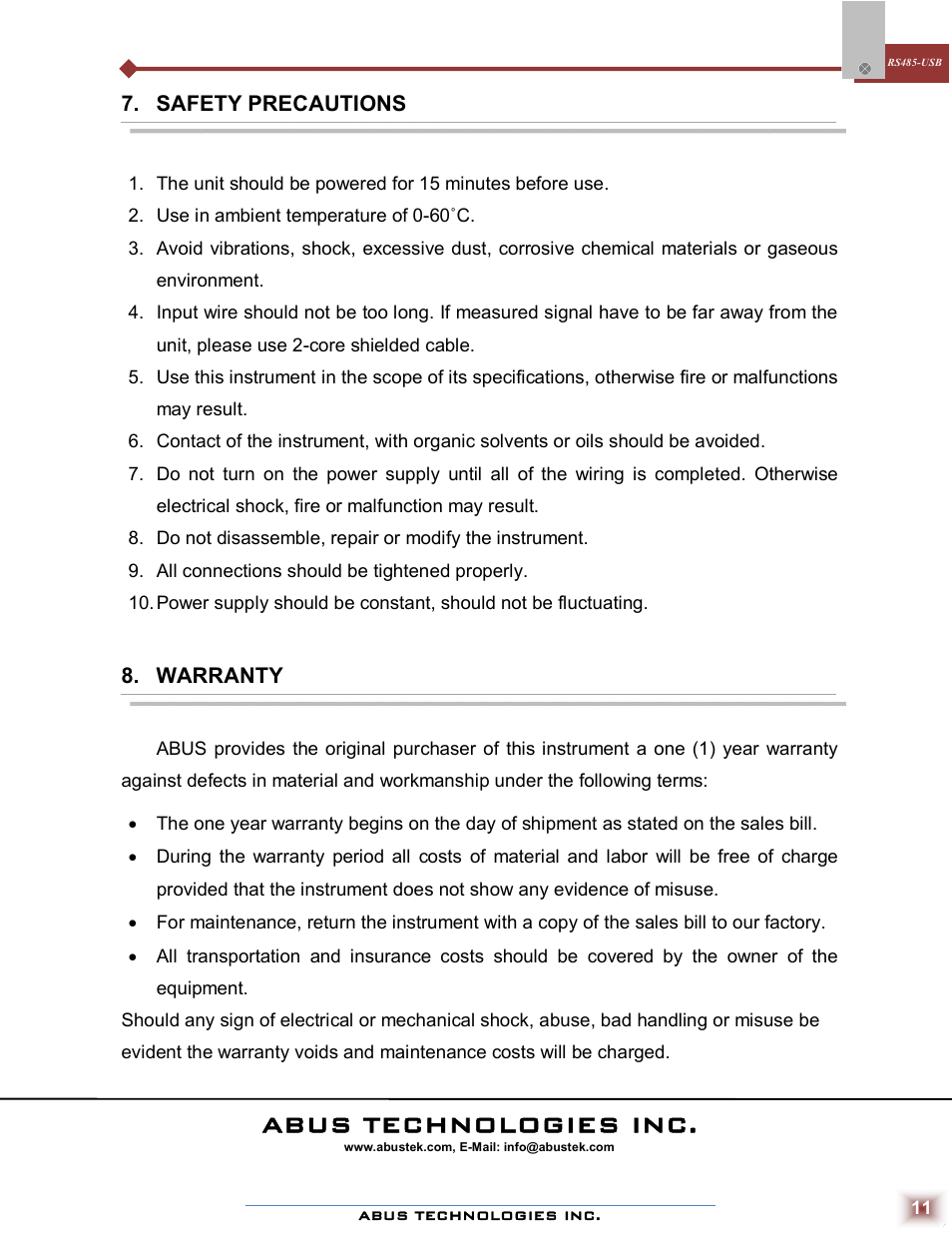 Abus technologies inc | ABUS Technologies RS485-USB Converter User Manual | Page 11 / 11