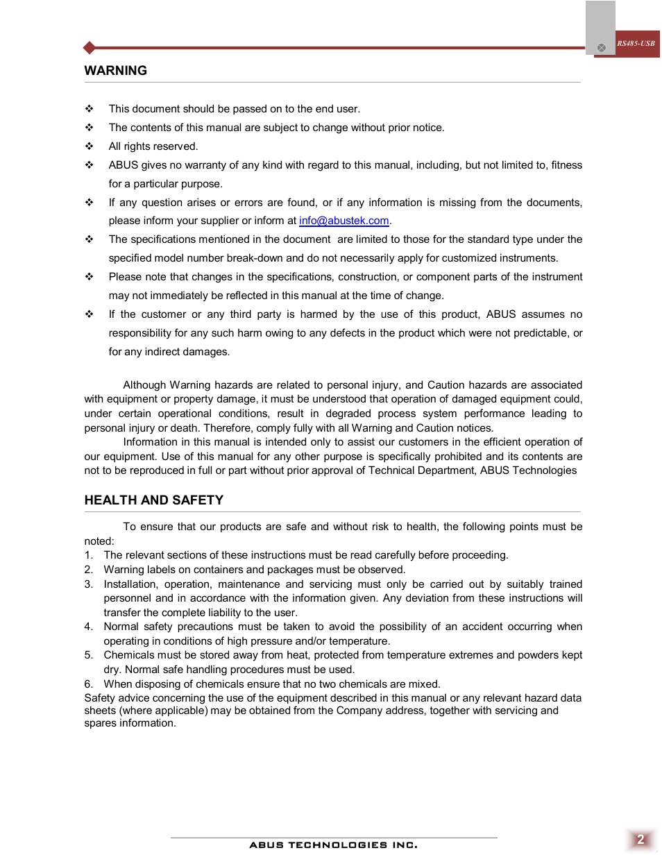 ABUS Technologies RS485-USB Converter User Manual | Page 2 / 11