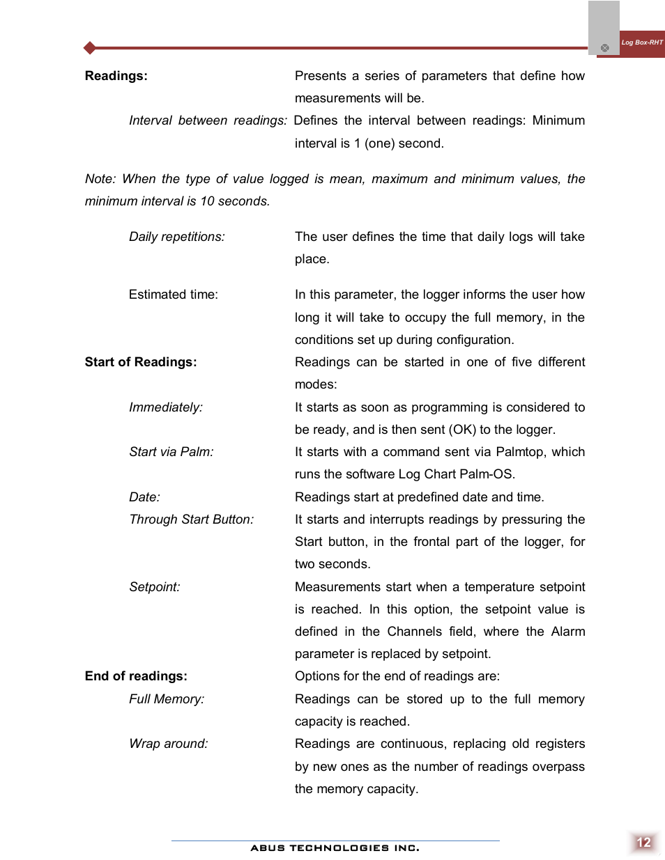 ABUS Technologies Log Box-RHT with LCD Data Logger User Manual | Page 12 / 23