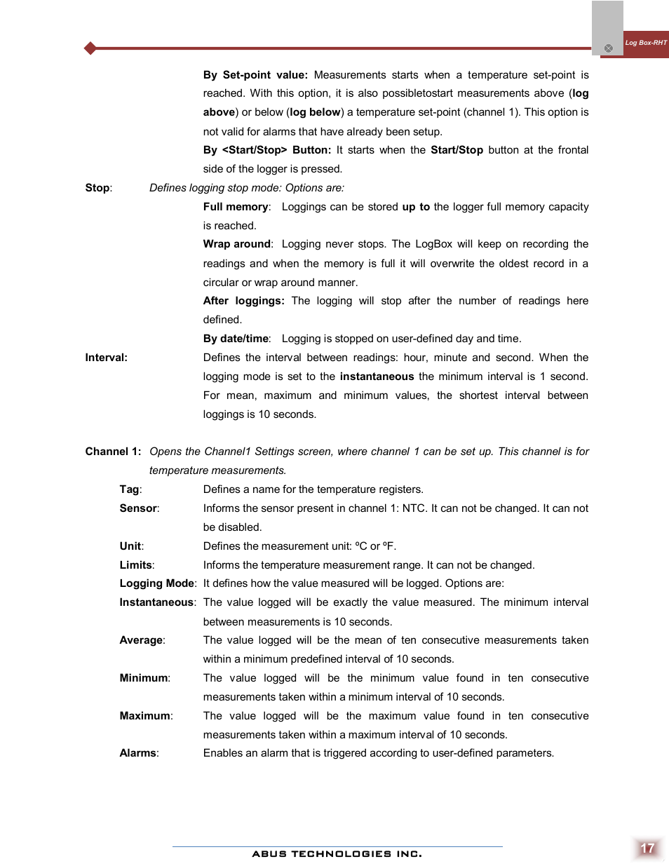 ABUS Technologies Log Box-RHT with LCD Data Logger User Manual | Page 17 / 23