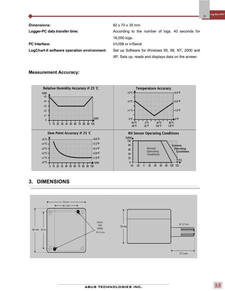 Dimensions | ABUS Technologies Log Box-RHT with LCD Data Logger User Manual | Page 5 / 23