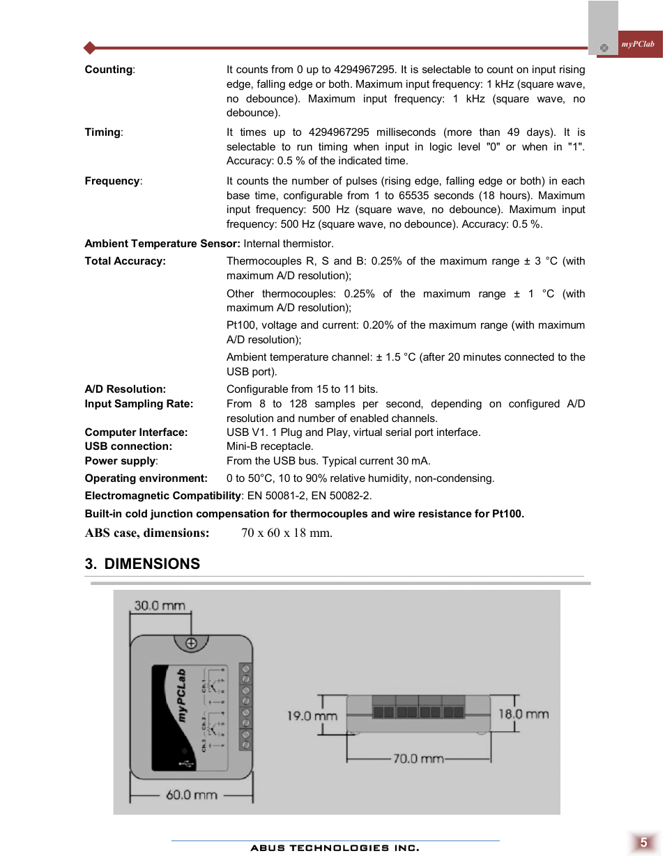 Dimensions | ABUS Technologies myPCLab Data Acquisition / Recorder User Manual | Page 5 / 12