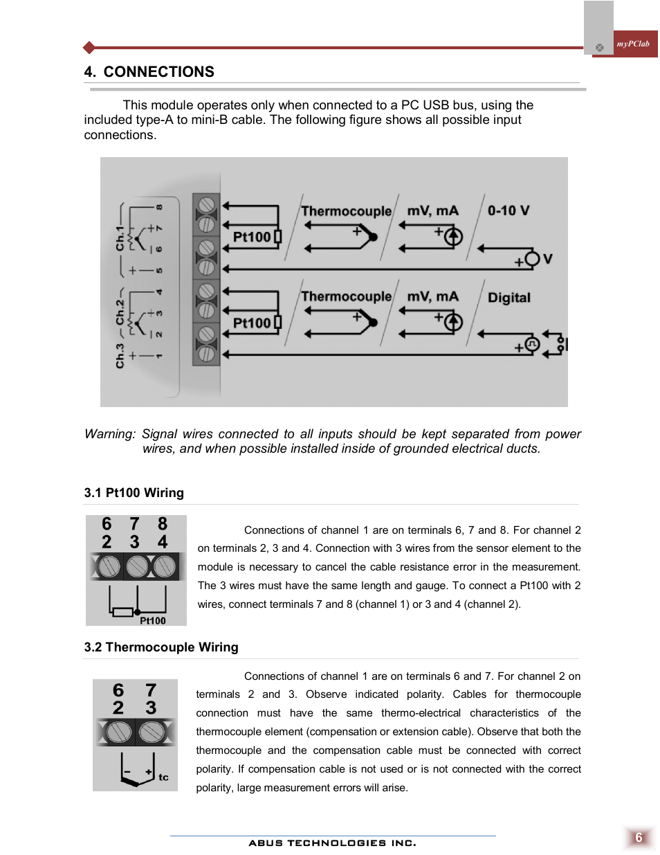 Connections | ABUS Technologies myPCLab Data Acquisition / Recorder User Manual | Page 6 / 12