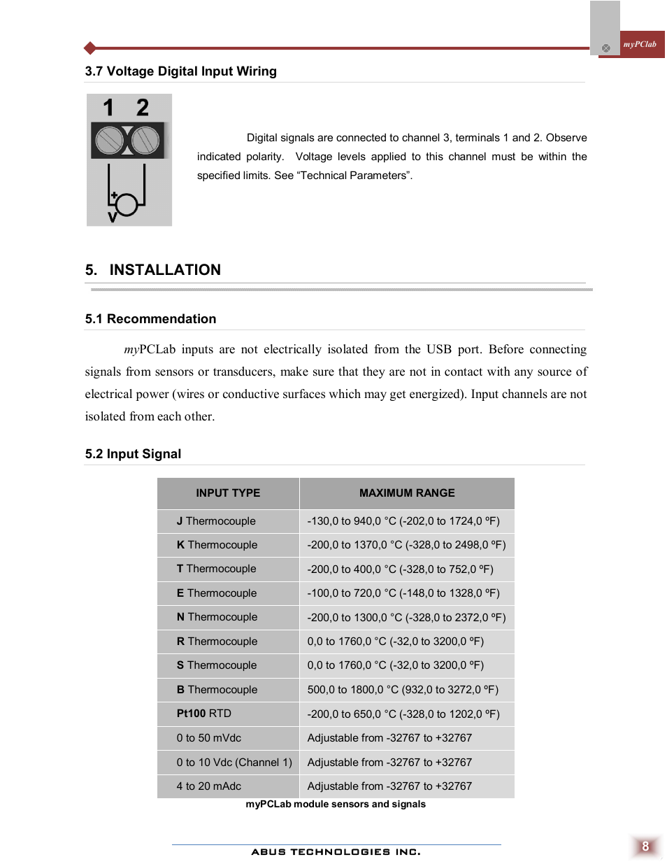 Installation | ABUS Technologies myPCLab Data Acquisition / Recorder User Manual | Page 8 / 12