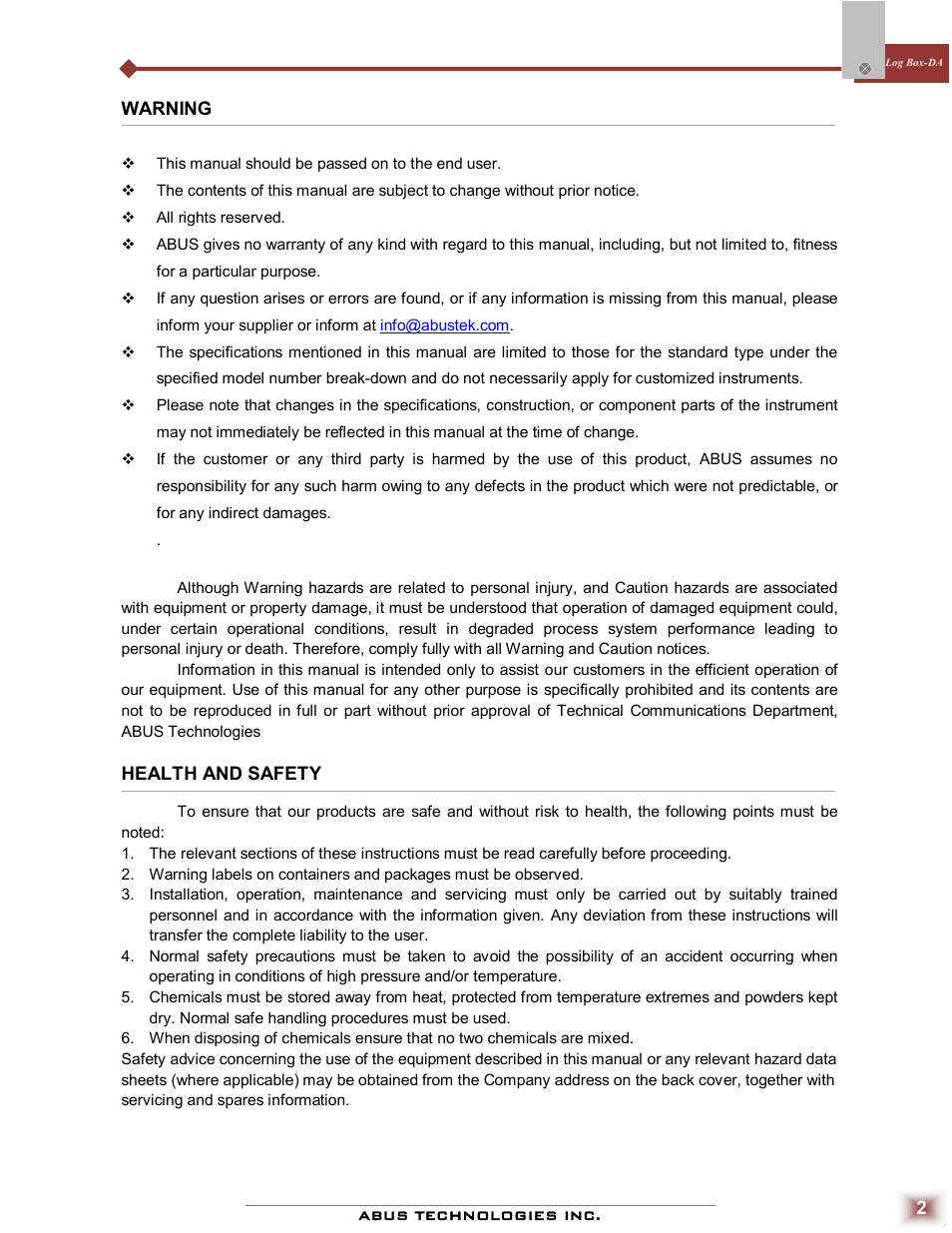 ABUS Technologies Log Box-DA Data Logger User Manual | Page 2 / 25