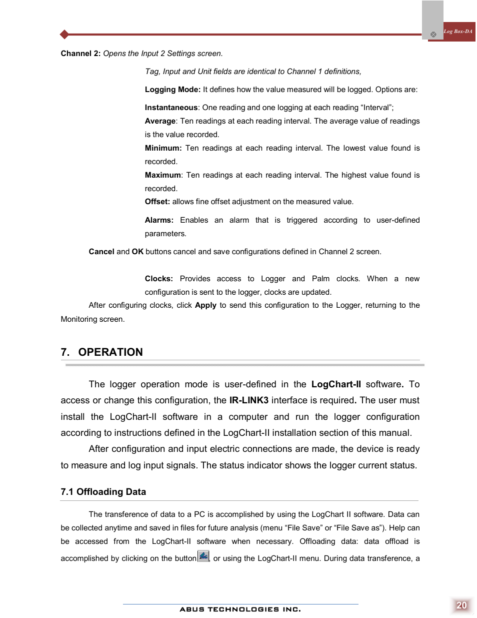 Operation | ABUS Technologies Log Box-DA Data Logger User Manual | Page 20 / 25