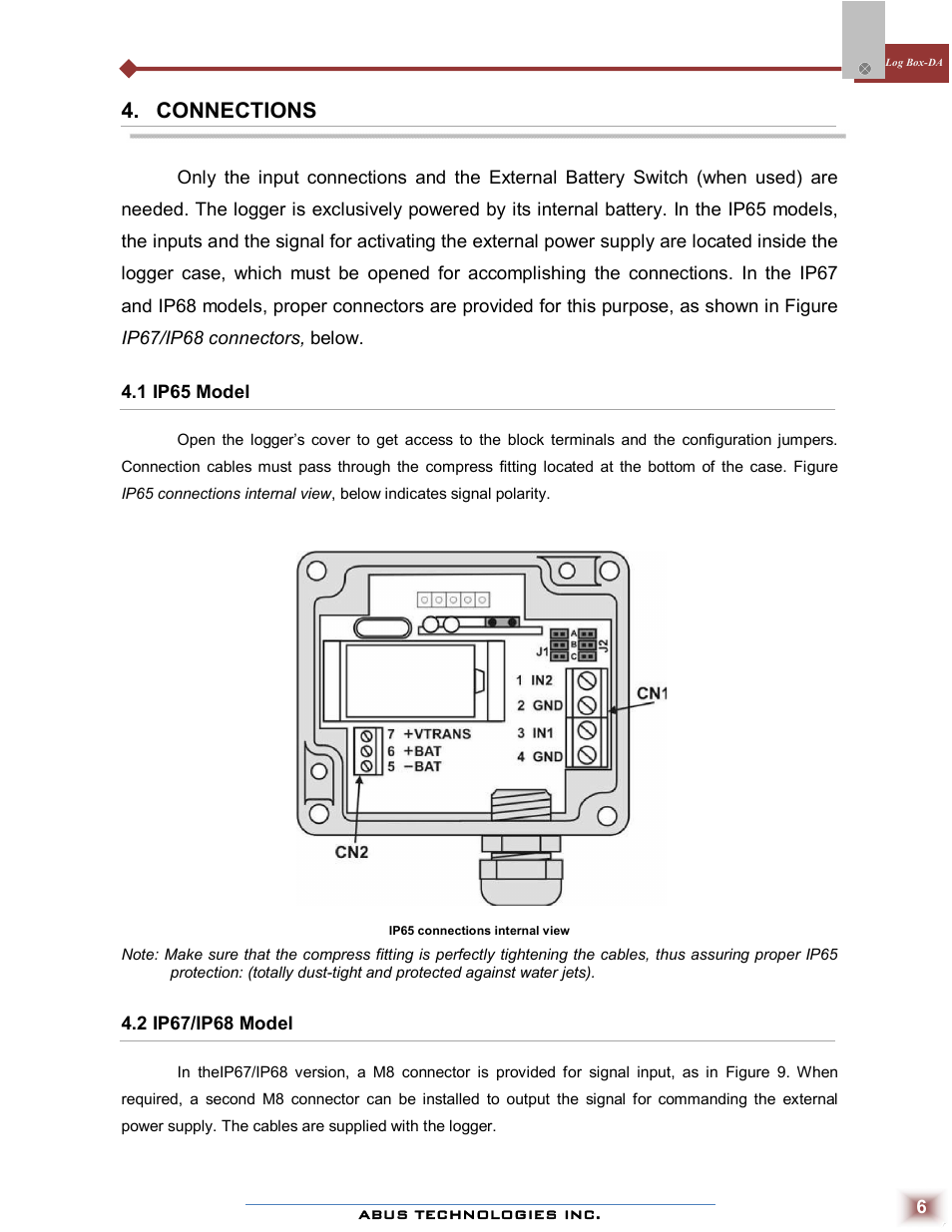 Connections | ABUS Technologies Log Box-DA Data Logger User Manual | Page 6 / 25