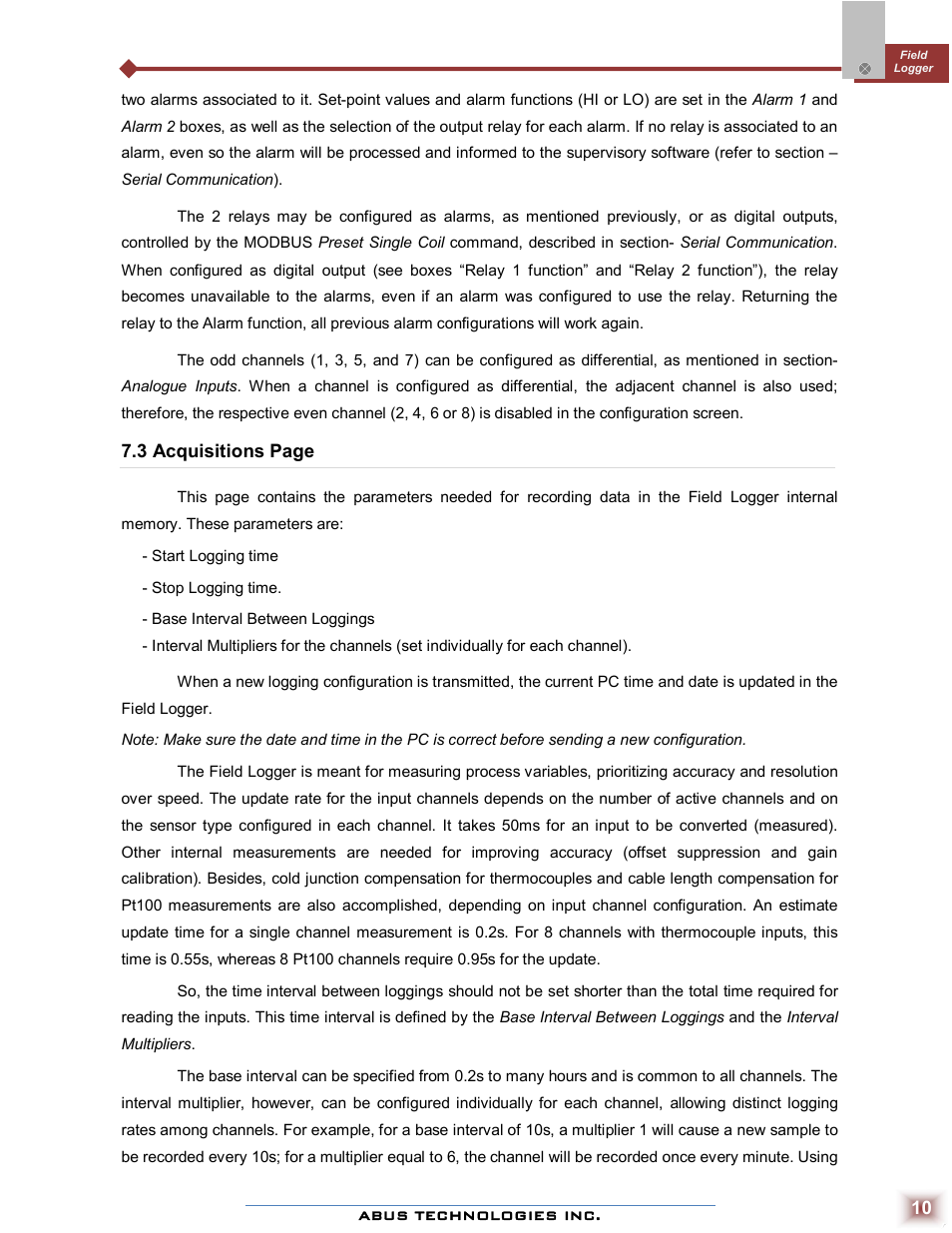 ABUS Technologies Field Logger Data Acquisition/Recorder User Manual | Page 10 / 16