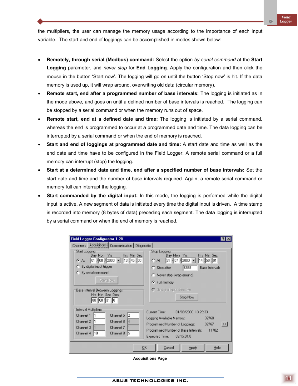 ABUS Technologies Field Logger Data Acquisition/Recorder User Manual | Page 11 / 16