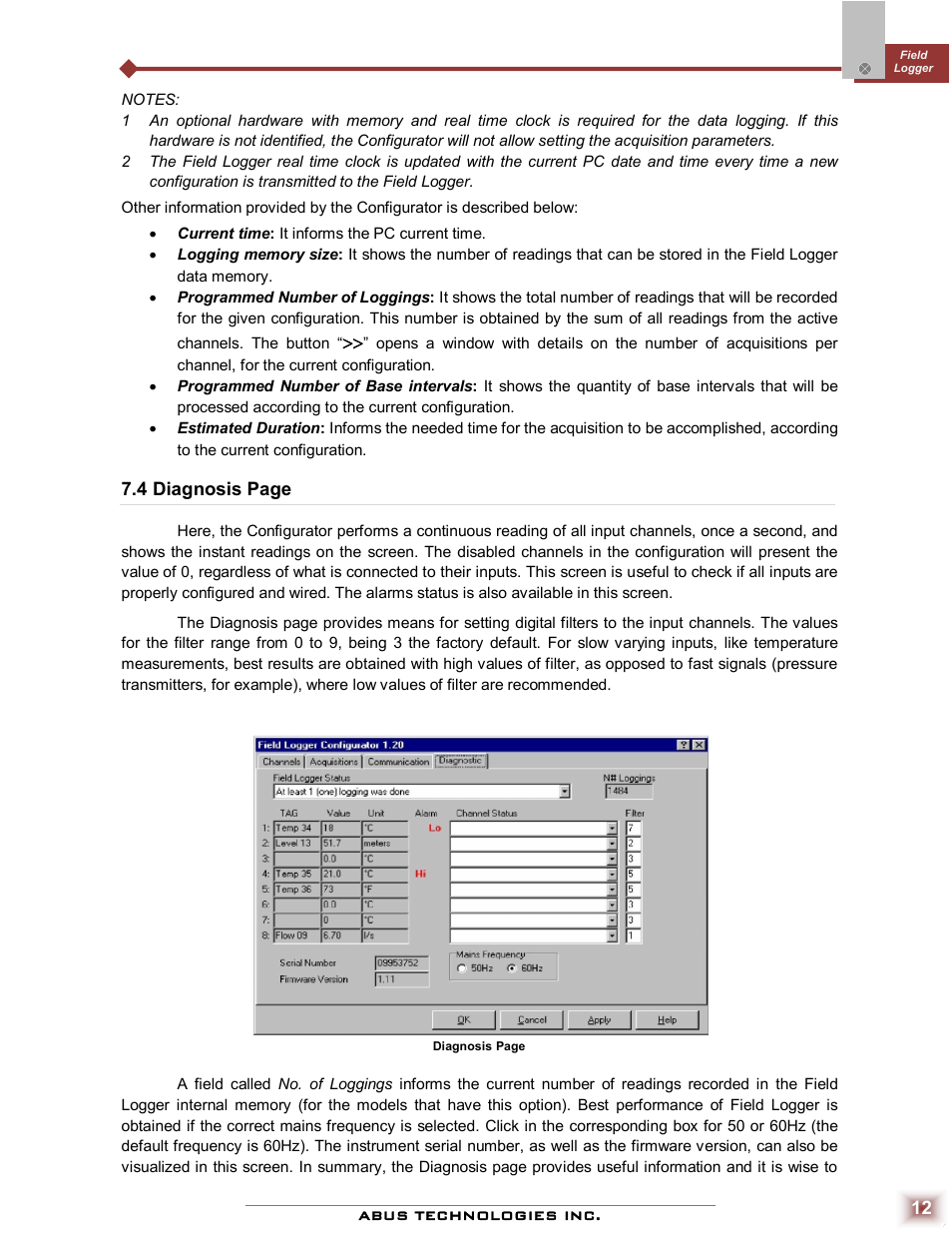 ABUS Technologies Field Logger Data Acquisition/Recorder User Manual | Page 12 / 16