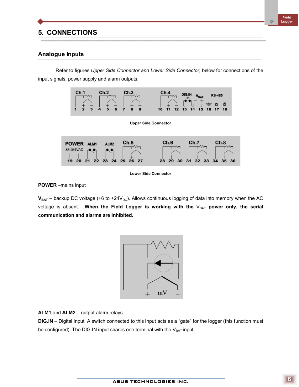 Connections | ABUS Technologies Field Logger Data Acquisition/Recorder User Manual | Page 6 / 16