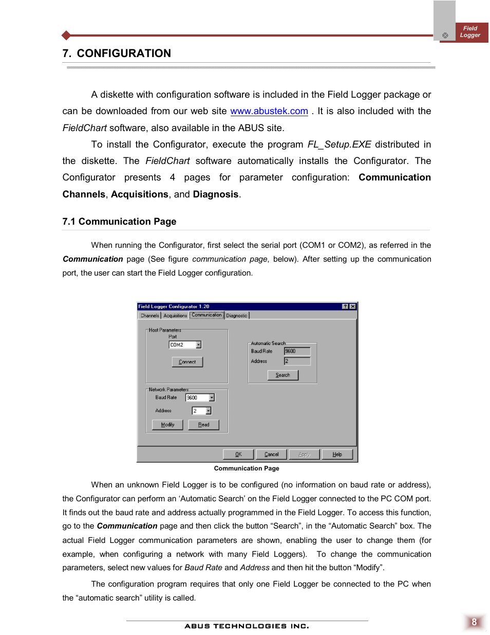 Configuration | ABUS Technologies Field Logger Data Acquisition/Recorder User Manual | Page 8 / 16