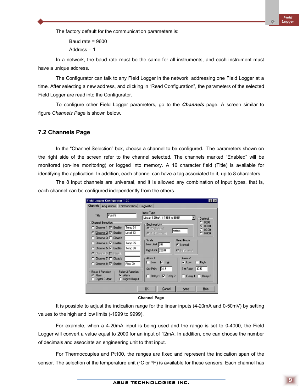 ABUS Technologies Field Logger Data Acquisition/Recorder User Manual | Page 9 / 16