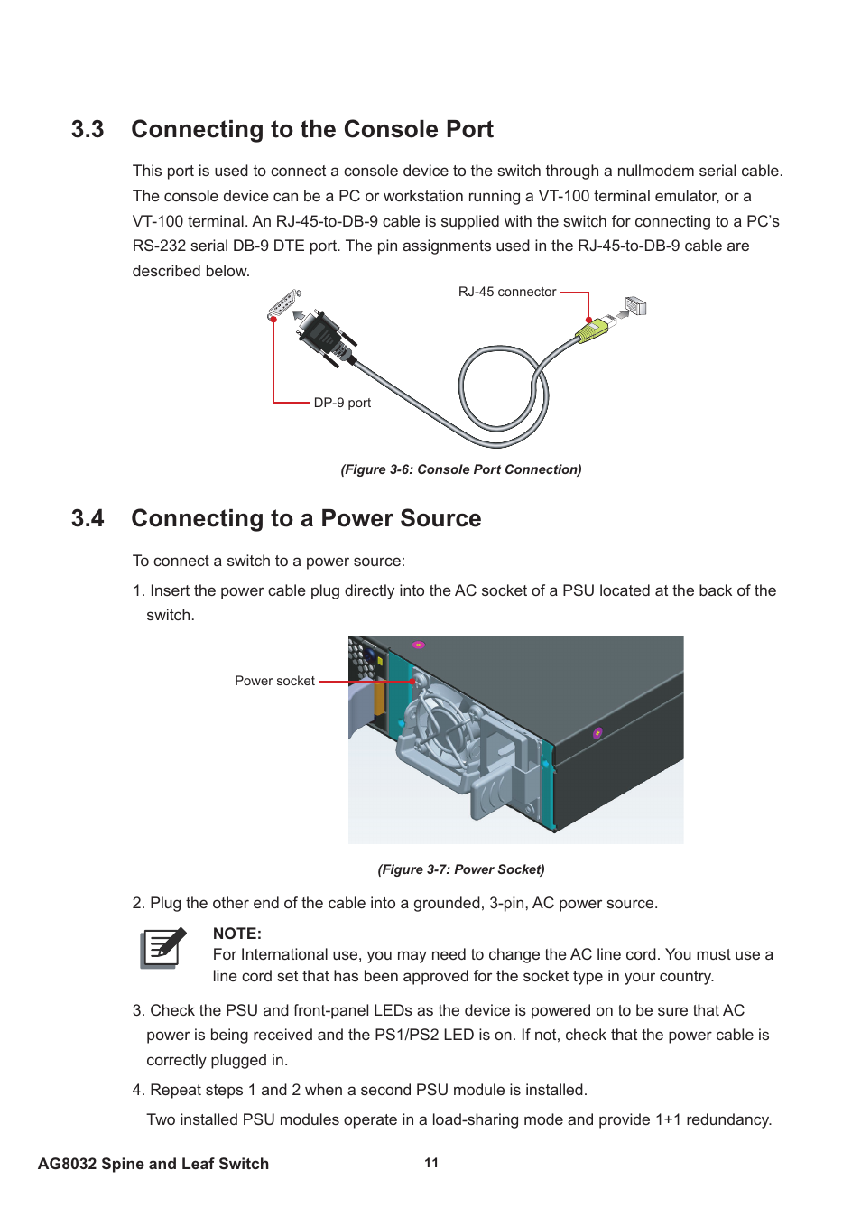 3 connecting to the console port, 4 connecting to a power source | Agema AG8032 User Manual | Page 14 / 20