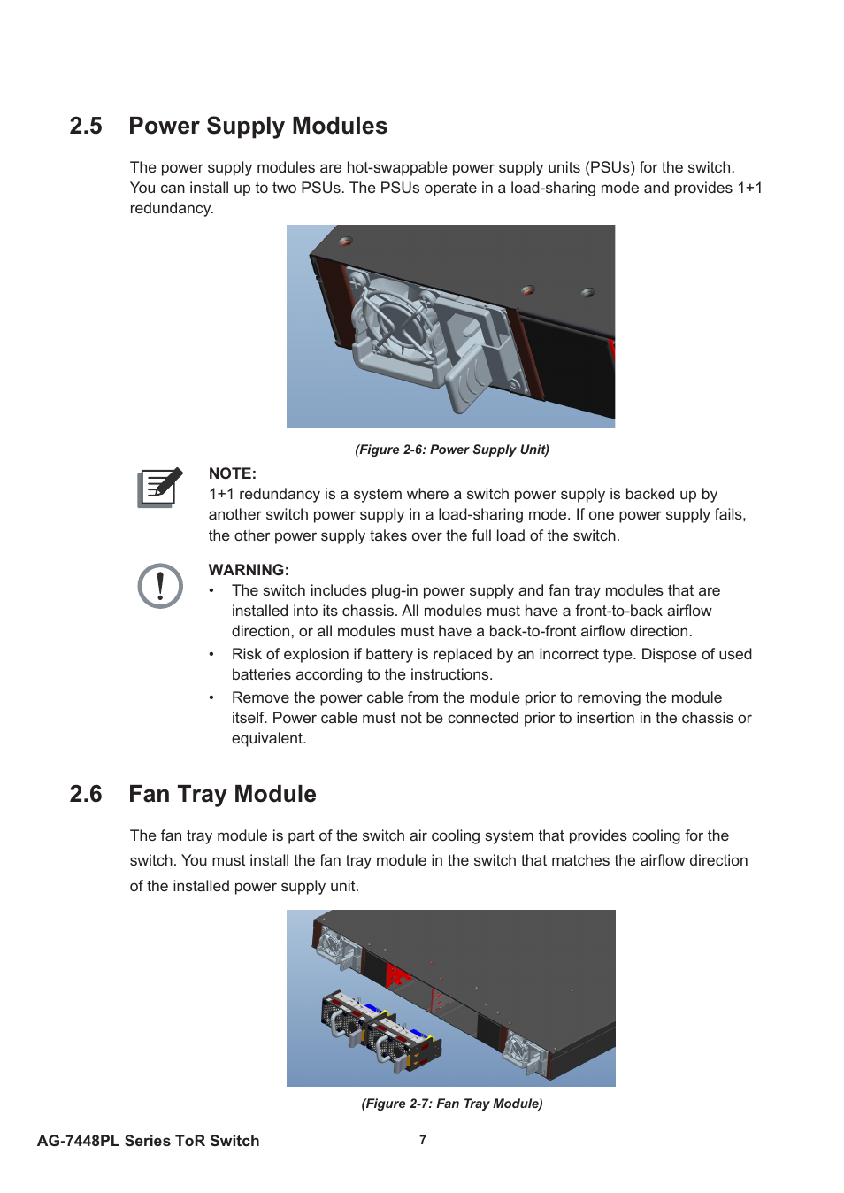 5 power supply modules, 6 fan tray module, 5 power supply modules 2.6 fan tray module | Agema AG7448 User Manual | Page 10 / 20