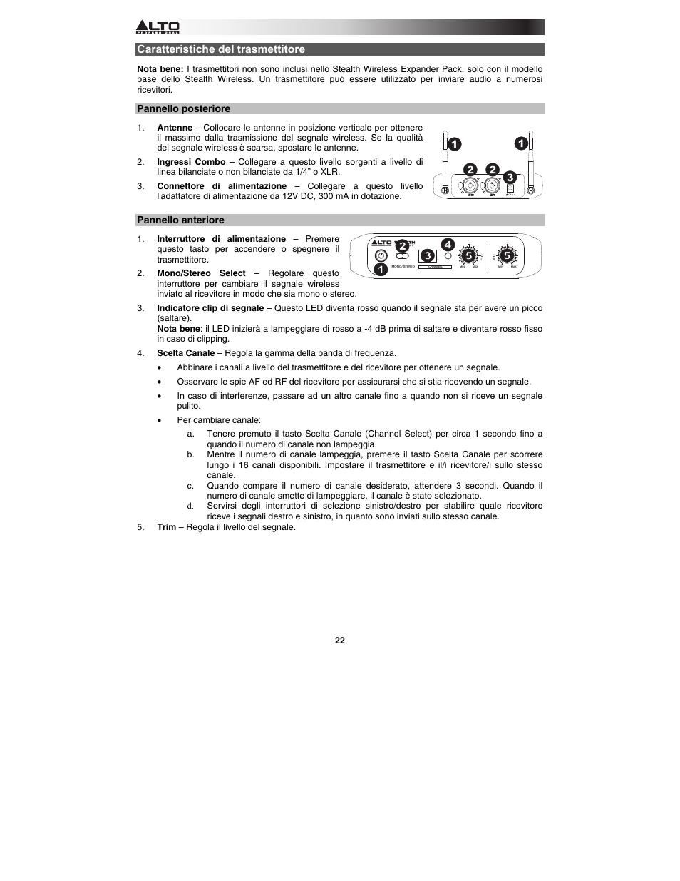 Caratteristiche del trasmettitore | Alto Professional Stealth Wireless Expander Pack User Manual | Page 22 / 40