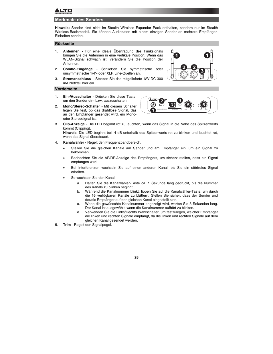 Merkmale des senders | Alto Professional Stealth Wireless Expander Pack User Manual | Page 28 / 40