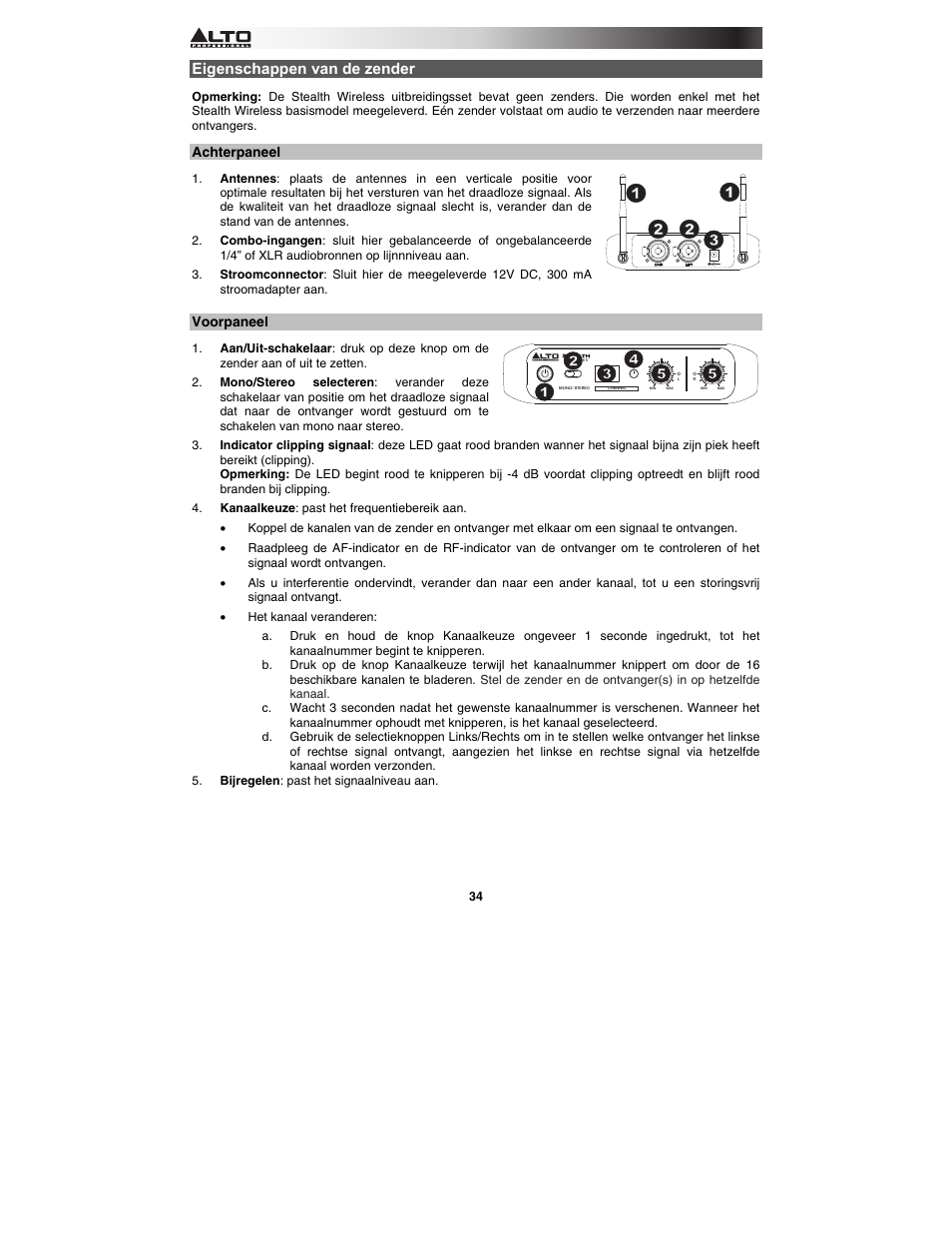 Eigenschappen van de zender | Alto Professional Stealth Wireless Expander Pack User Manual | Page 34 / 40