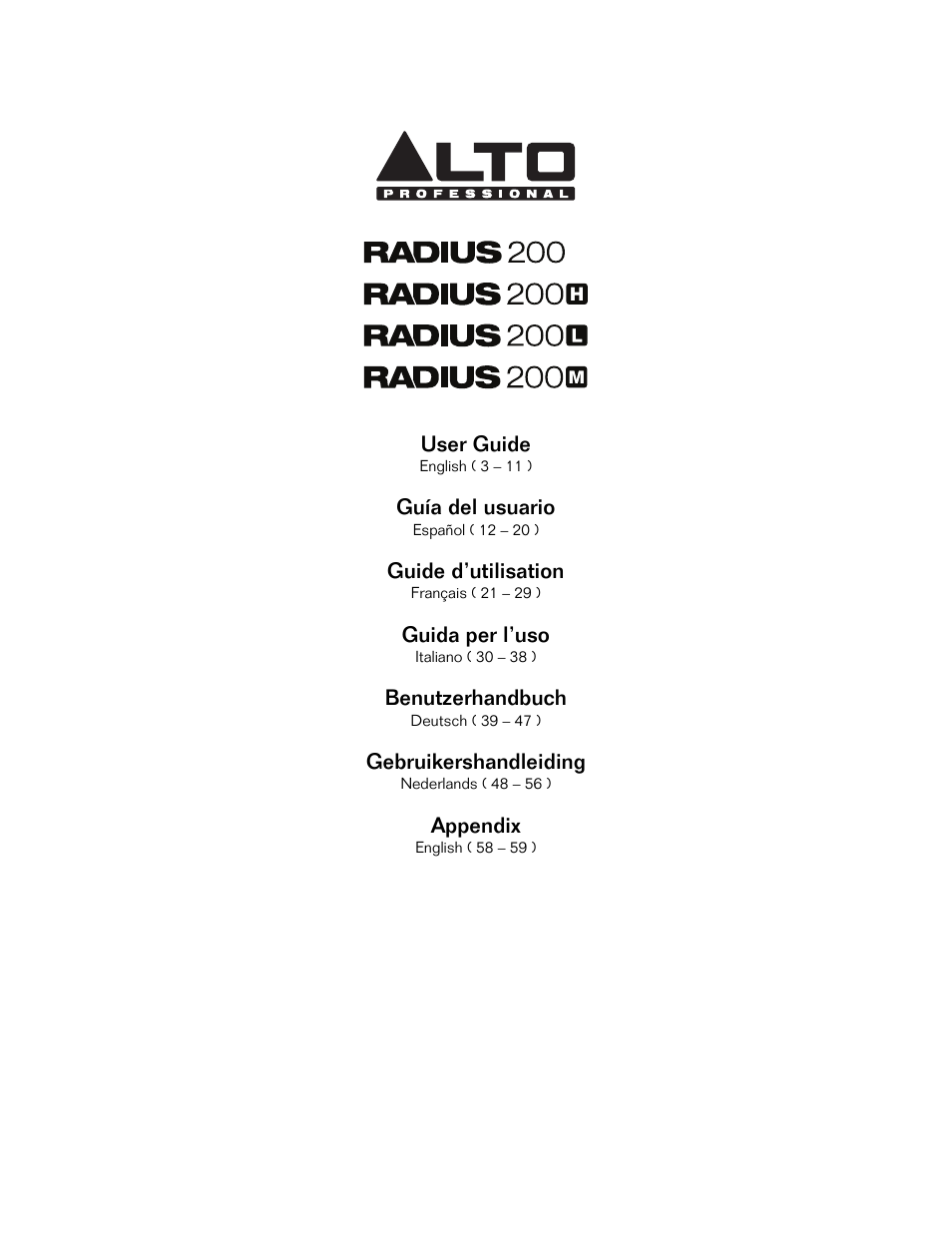 Alto Professional Radius 200 User Manual | 60 pages