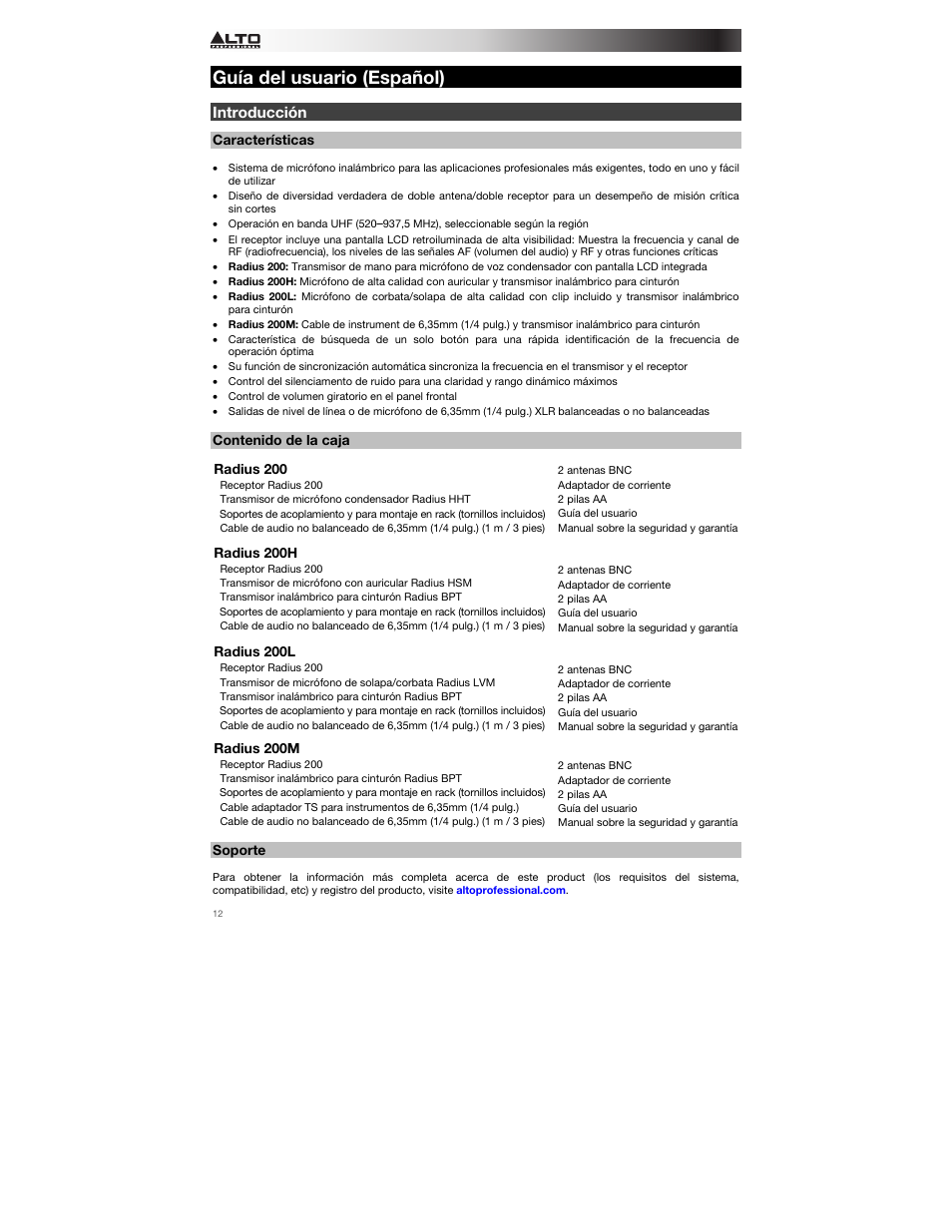Alto Professional Radius 200 User Manual | Page 12 / 60