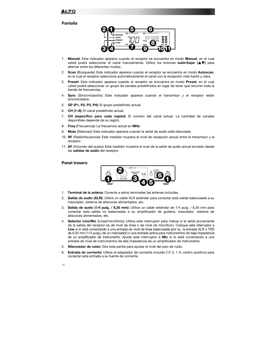 Pantalla, Panel trasero, Para más información | Alto Professional Radius 200 User Manual | Page 16 / 60