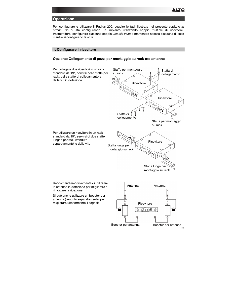 Operazione, Configurare il ricevitore, Veda | Alto Professional Radius 200 User Manual | Page 35 / 60