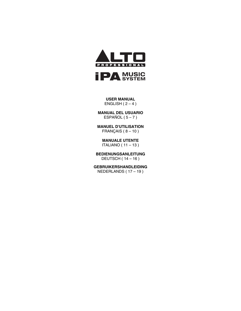 Alto Professional iPA Music System User Manual | 20 pages