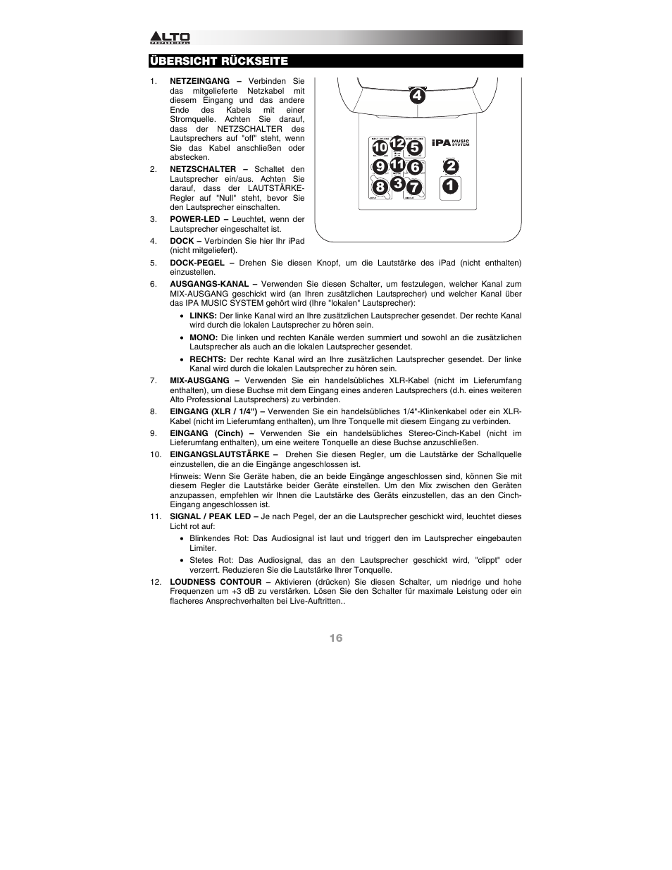 Übersicht rückseite | Alto Professional iPA Music System User Manual | Page 16 / 20
