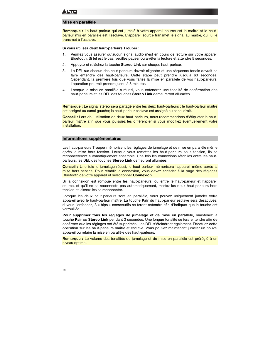 Mise en parallèle, Informations supplémentaires | Alto Professional Trouper User Manual | Page 18 / 40