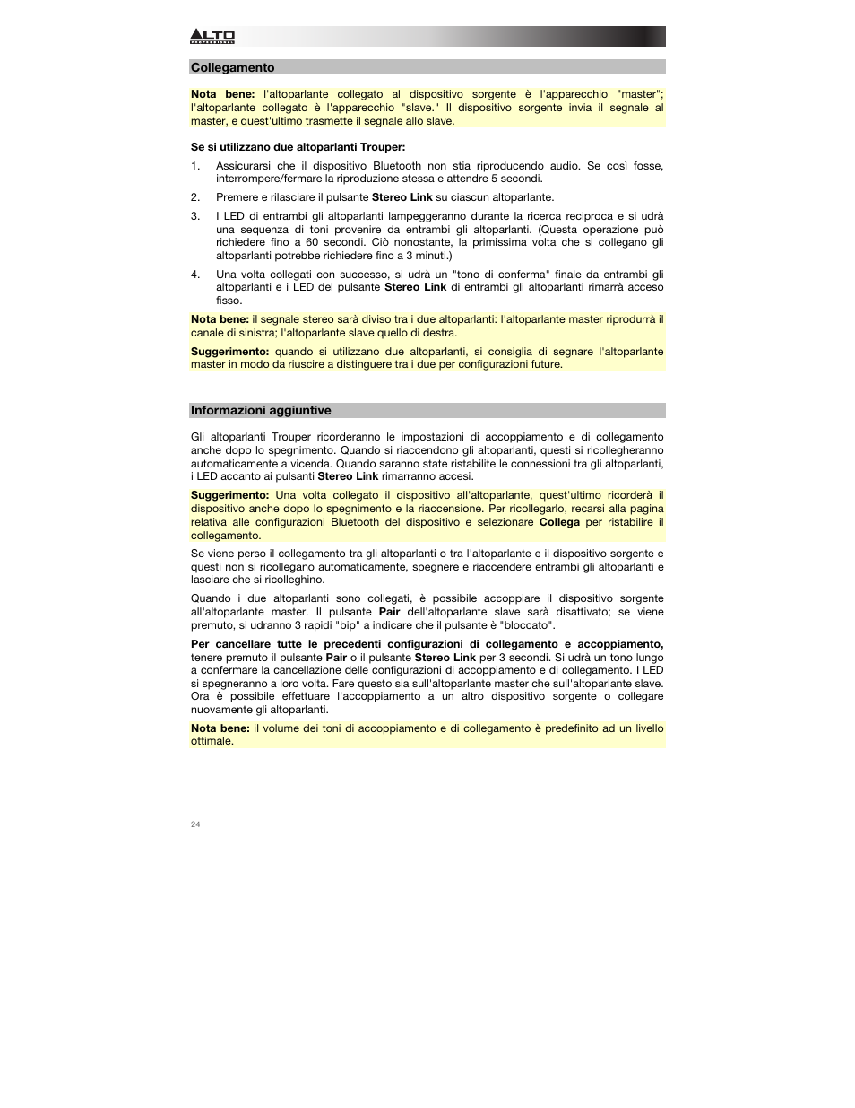 Collegamento, Informazioni aggiuntive | Alto Professional Trouper User Manual | Page 24 / 40