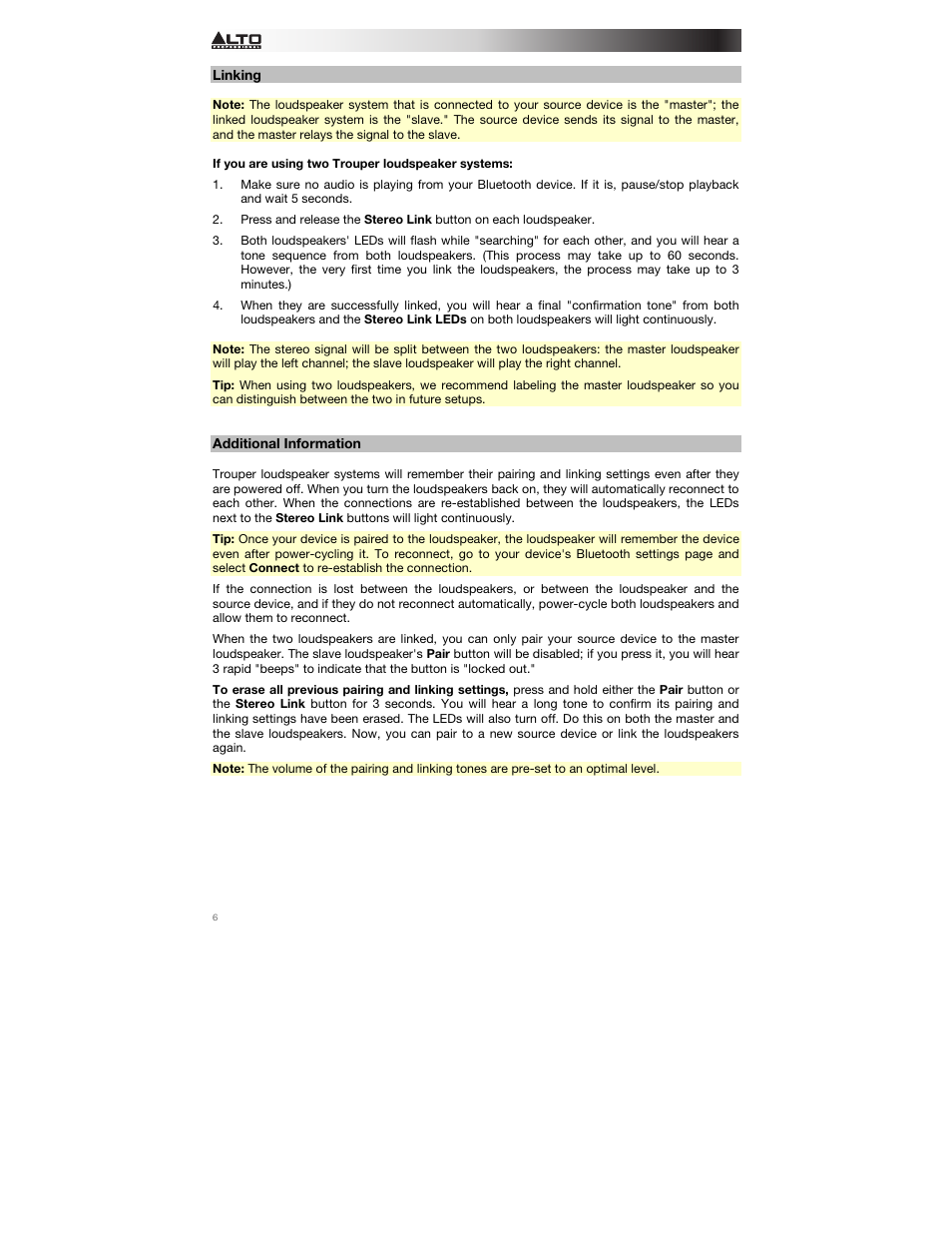 Linking, Additional information | Alto Professional Trouper User Manual | Page 6 / 40