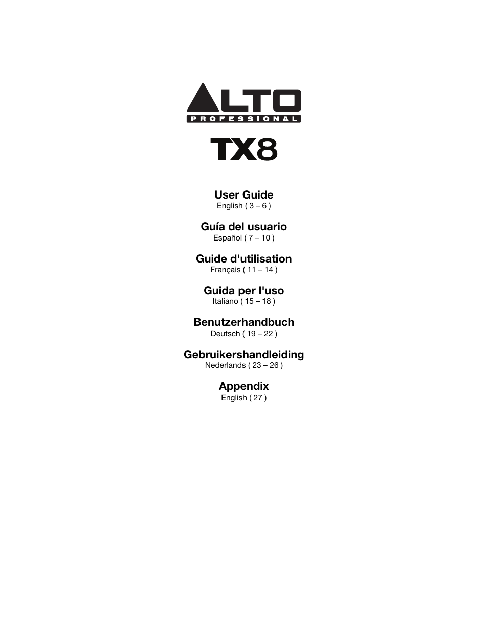 Alto Professional TX8 User Manual | 28 pages