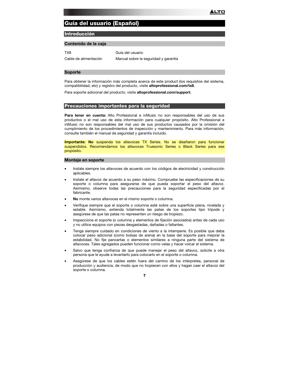 Alto Professional TX8 User Manual | Page 7 / 28