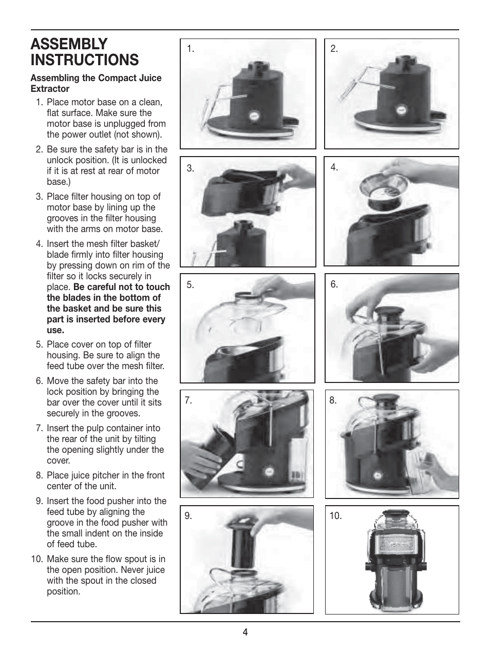 Assembly instructions | Cuisinart Compact Juice Extractor CJE-500 User Manual | Page 4 / 25