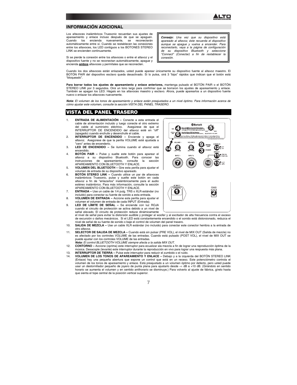 Vista del panel trasero, Información adicional | Alto Professional TS115W User Manual | Page 7 / 20