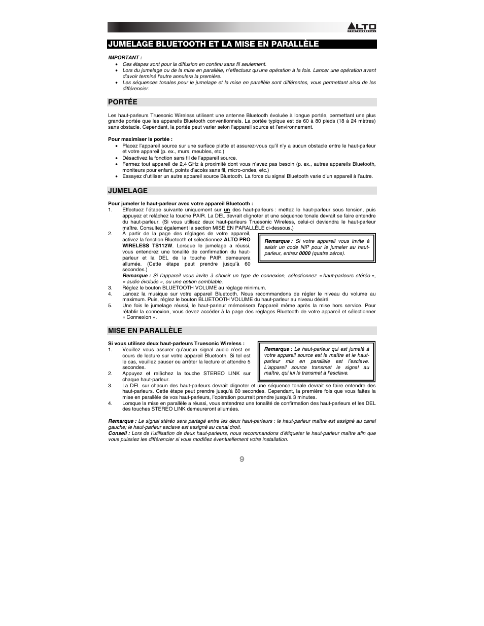 Jumelage bluetooth et la mise en parallèle | Alto Professional TS115W User Manual | Page 9 / 20