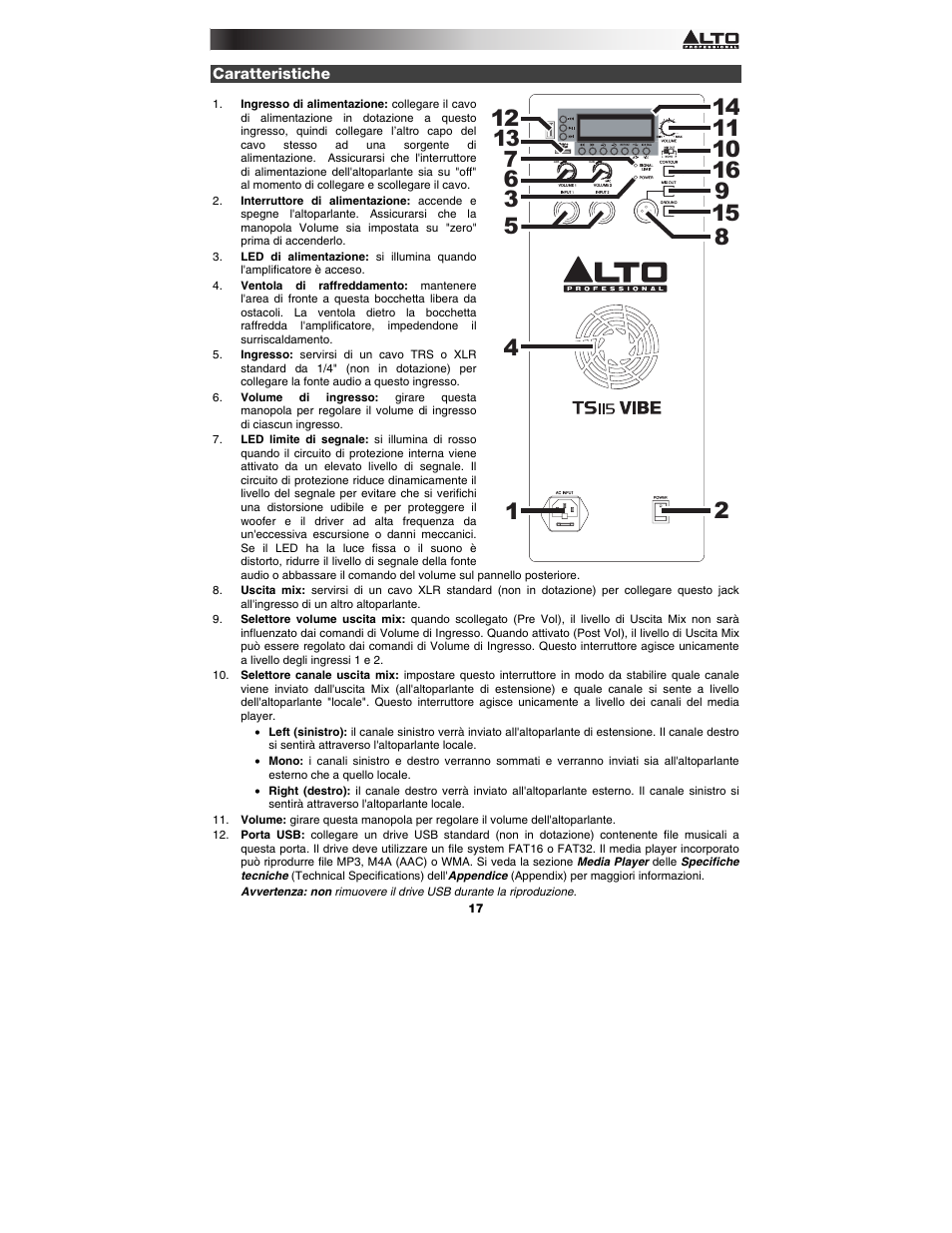 Caratteristiche | Alto Professional TS115 Vibe User Manual | Page 17 / 28